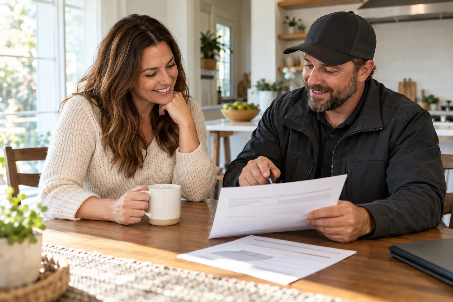 A homeowner reviewing a roofing quote in the Pevely area