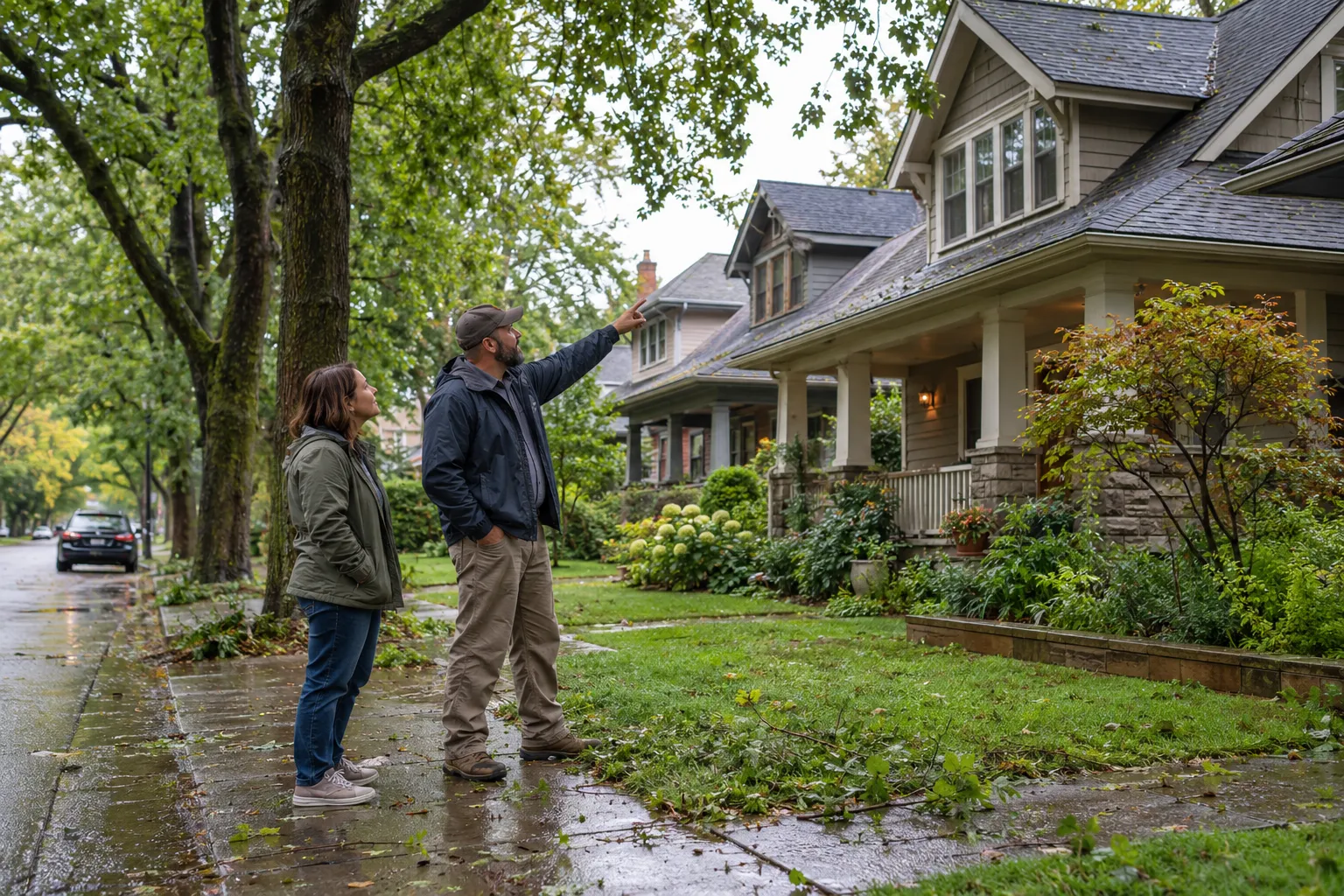 Frame houses and bungalows near Pevely with aging roofs